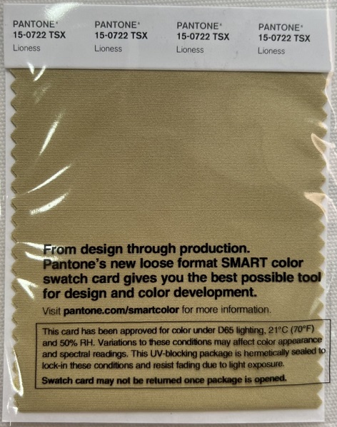 Pantone Swatch Card 15-0722TSX	Lioness
