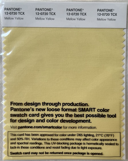 Pantone TCX Cotton Swatch Card 12-0720 TCX Mellow Yellow