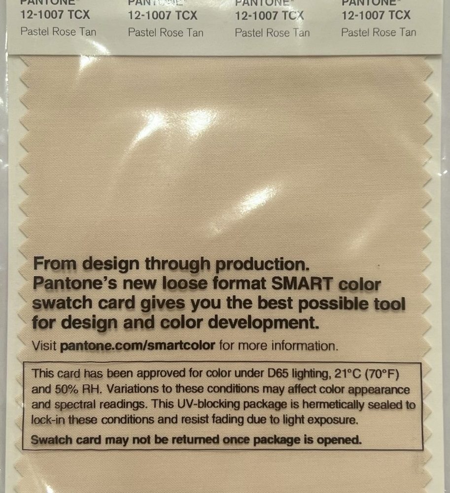 Pantone TCX Cotton Swatch Card 12-1007 TCX Pastel Rose Tan