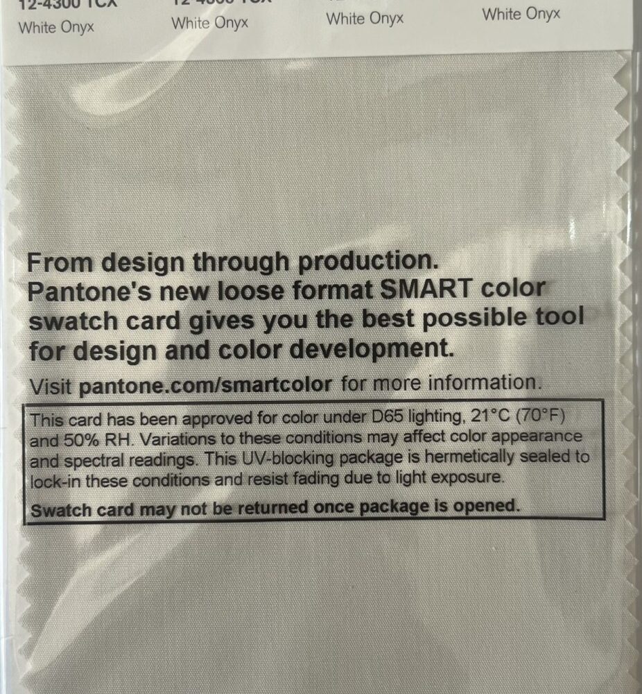 Pantone TCX Cotton Swatch Card 12-4300 TCX White Onyx