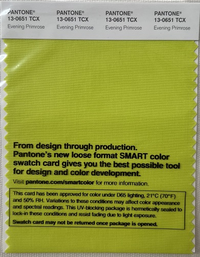 Pantone TCX Cotton Swatch Card 13-0651 TCX Evening Primrose