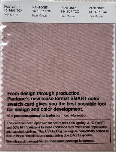 Pantone TCX Cotton Swatch Card 15-1607 TCX Pale Mauve