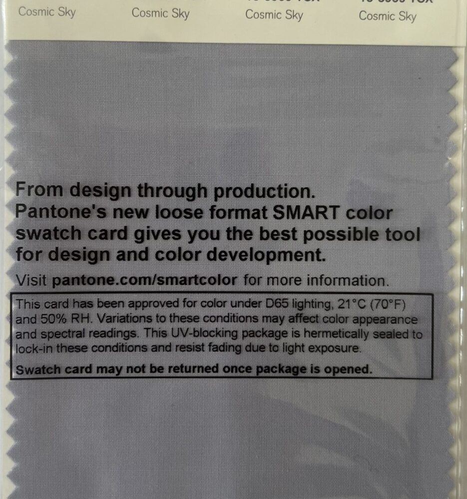Pantone TCX Cotton Swatch Card 15-3909 TCX Cosmic Sky