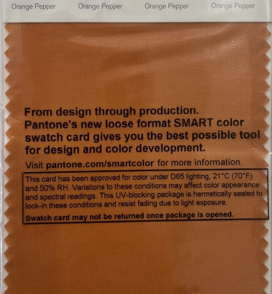 Pantone TCX Cotton Swatch Card 16-1164 TCX Orange Pepper