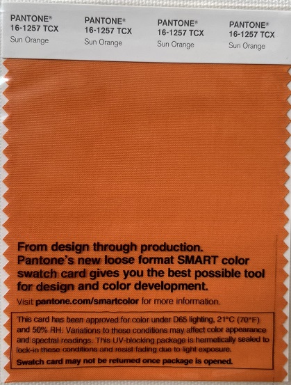 Pantone TCX Cotton Swatch Card 16-1257 TCX Sun Orange