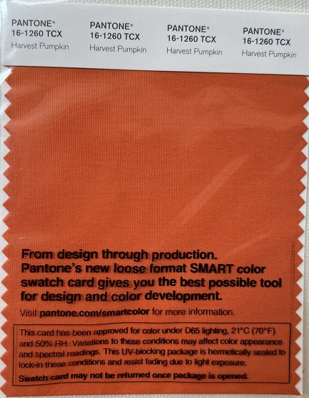 Pantone TCX Cotton Swatch Card 16-1260 TCX Harvest Pumpkin