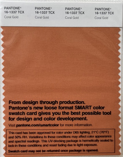 Pantone TCX Cotton Swatch Card 16-1337 TCX Coral Gold