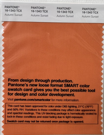 Pantone TCX Cotton Swatch Card 16-1343 TCX Autumn Sunset