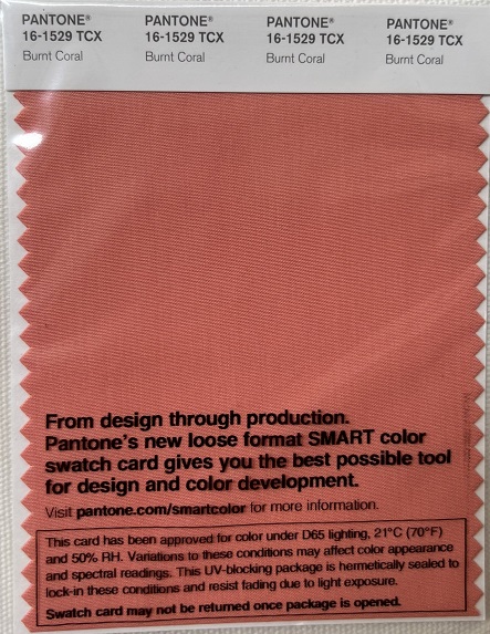 Pantone TCX Cotton Swatch Card 16-1529 TCX Burnt Coral