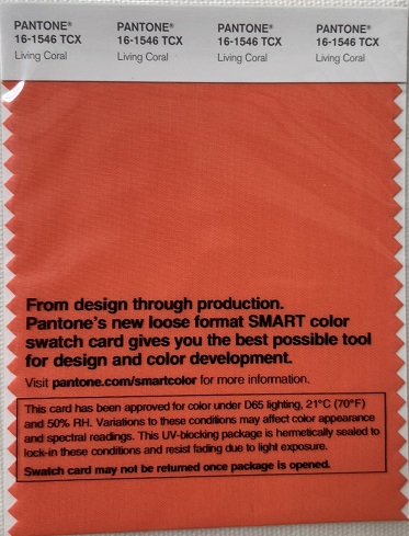 Pantone TCX Cotton Swatch Card 16-1546 TCX Living Coral