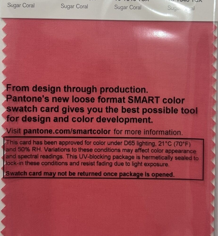 Pantone TCX Cotton Swatch Card 16-1640 TCX Sugar Coral