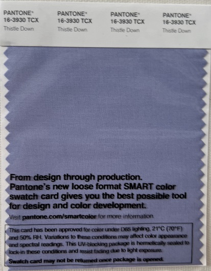 Pantone TCX Cotton Swatch Card 16-3930 TCX Thistle Down