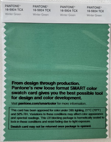 Pantone TCX Cotton Swatch Card 16-5924 TCX Winter Green