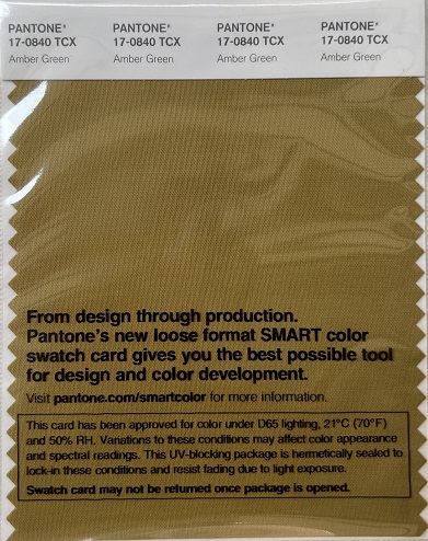 Pantone TCX Cotton Swatch Card 17-0840 TCX Amber Green