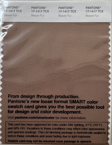 Pantone TCX Cotton Swatch Card 17-1417 TCX Beaver Fur