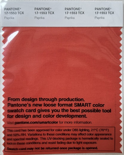 Pantone TCX Cotton Swatch Card 17-1553 TCX Paprika
