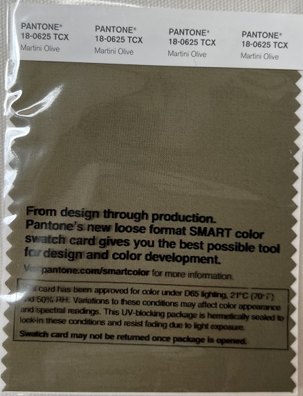 Pantone TCX Cotton Swatch Card 18-0625 TCX Martini Olive