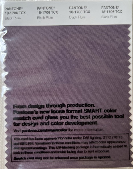 Pantone TCX Cotton Swatch Card 18-1706 TCX Black Plum