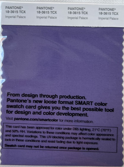 Pantone TCX Cotton Swatch Card 18-3615 TCX Imperial Palace
