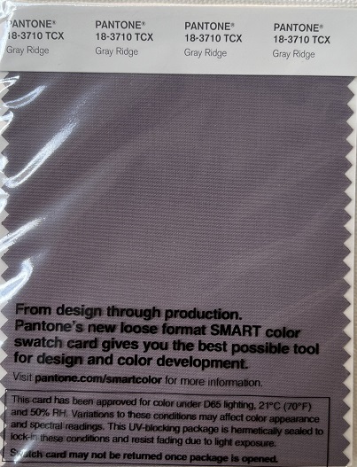 Pantone TCX Cotton Swatch Card 18-3710 TCX Gray Ridge