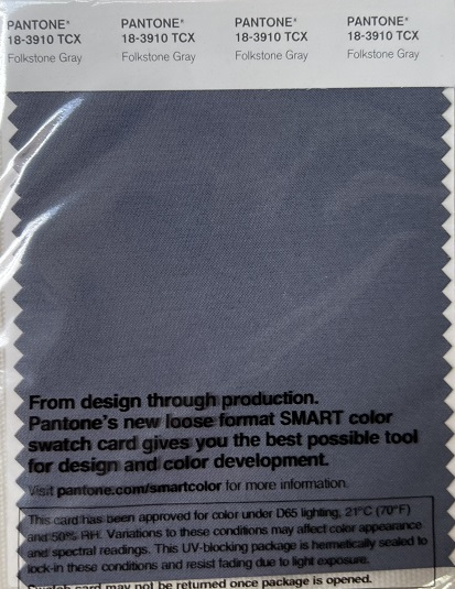 Pantone TCX Cotton Swatch Card 18-3910 TCX Folkstone Gray
