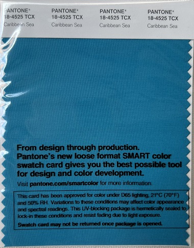 Pantone TCX Cotton Swatch Card 18-4525 TCX Caribbean Sea