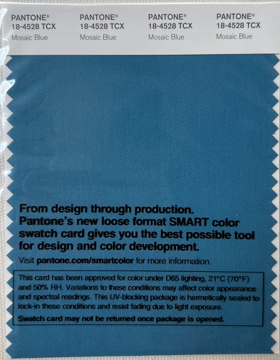 Pantone TCX Cotton Swatch Card 18-4528 TCX Mosaic Blue